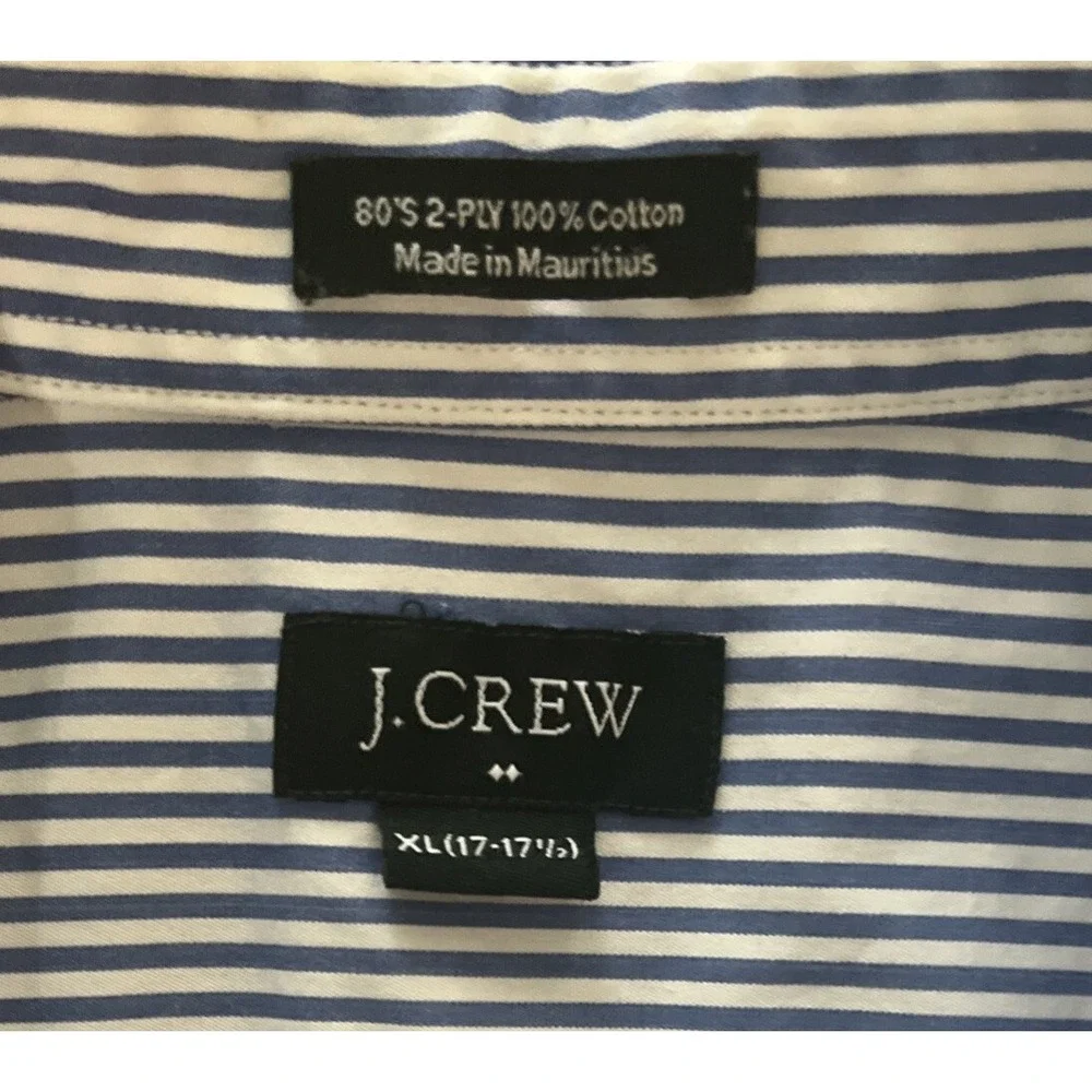 J.Crew Size XL (17-17/12) Men's Dress Shirt 80's‎ 2-Ply 100% Cotton Blue Stripe